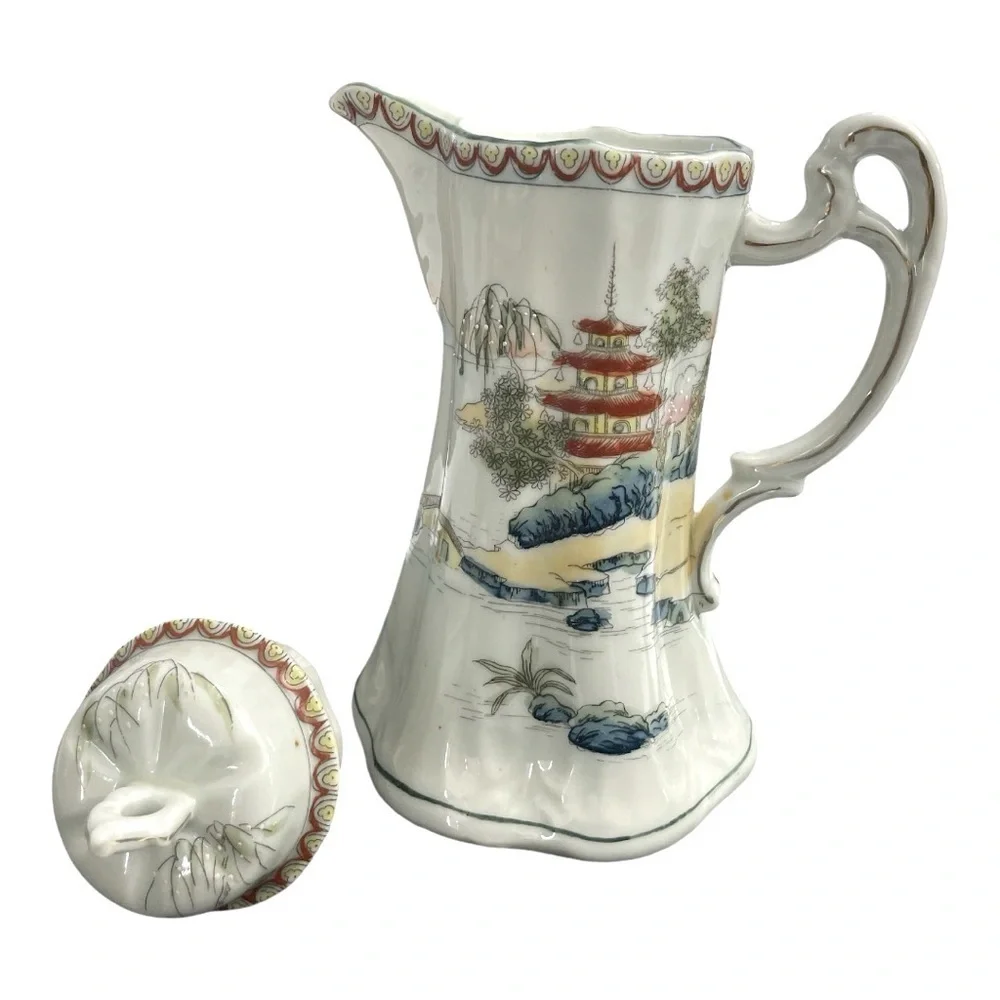 Antique Nippon Hand Painted Japanese Chocolate Pot Teapot 9in Scenic Landscapes